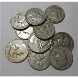 10 pcs. Franklin half Dollars 90% Silver