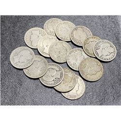 15 pcs. Barber Quarter Dollars