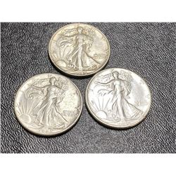 1941-1945-1945 AU Grade Walking Liberty Halves