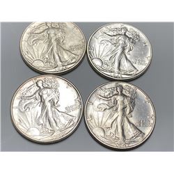 1942-1943-1945s-1947 Walking Liberty Halves AU