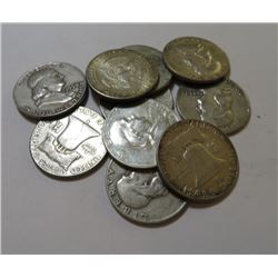 10 pcs. Franklin and Kennedy Half dollars 90%