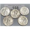 Image 1 : Lot of 5 VF-AU Grade Waking Liberty Halves