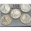 Image 2 : Lot of 5 VF-AU Grade Waking Liberty Halves