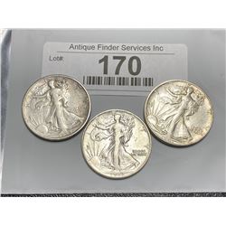Lot of 3 VF Plus Walking Liberty Halves
