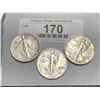 Image 1 : Lot of 3 VF Plus Walking Liberty Halves