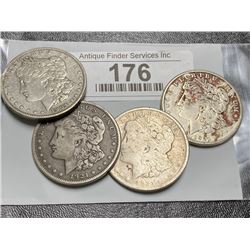 4 pcs. Morgan Silver Dollars - Mixed Grades