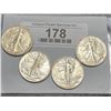 Image 1 : Lot of 4 XF AU Grade Walking Liberty Halves