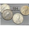 Image 2 : Lot of 4 US Peace Silver Dollars