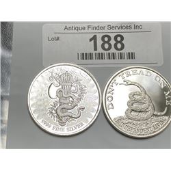 (2) 1 oz Private Mint Silver Rounds