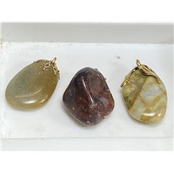 Lot of 3 Jasper and Polished Stone Pendants