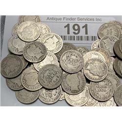 50 pcs. Barber Dimes - Nice Looking Lot