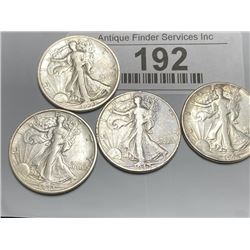 (4) Better Grade Walking Liberty Half Dollars