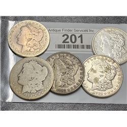 5 pc. Lot of Morgan Silver Dollars