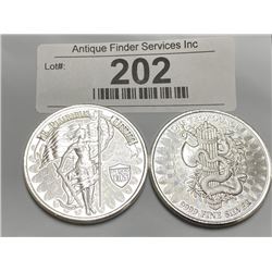 (2) 1 oz. Private Mint Silver Rounds