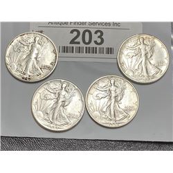 (4) VF Plus Walking Liberty Half Dollars