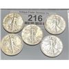 Image 1 : (5) VF-AU Grade Walking Liberty Half Dollars