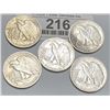 Image 2 : (5) VF-AU Grade Walking Liberty Half Dollars