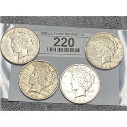 (4) Peace Silver Dollars