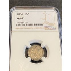 1886 MS 62 NGC Seated Liberty Dime