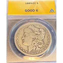 1889 CC Good 06 ANACS Morgan Silver Dollar