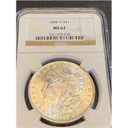 1884 o MS 62 NGC Morgan Silver Dollar