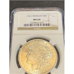 1921 MS 64 NGC Morgan Silver Dollar