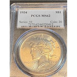 1934 MS 62 PCGS Peace Silver Dollar