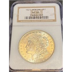 1921 MS 64 NGC MORGAN SILVER DOLLAR