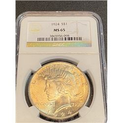 1924 MS 65 NGC Peace Silver Dollar