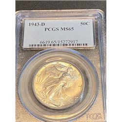 1943 d SM 65 PCGS Walking Liberty Half Dollar
