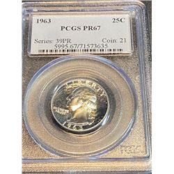 1963 PR67 PCGS Washington Quarter Dollar