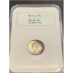 1942 d MS 66 NGC Mercury Dime