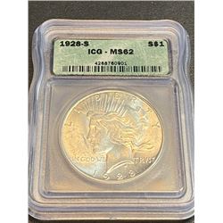 1928 s MS 62 ICG Peace Silver Dollar