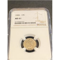 1886 MS 61 NGC Seated Liberty Dime