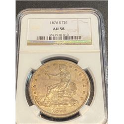 1876 s AU 58 NGC Trade Dollar