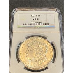 1921 S MS 61 NGC Morgan Silver Dollar