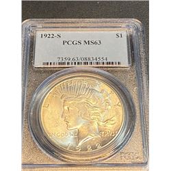 1922 S MS 63 PCGS Peace Silver Dollar