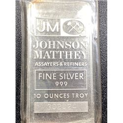 10 oz. Johnson Matthey Silver Bar