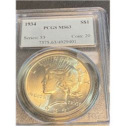1934 MS 63 PCGS Peace Silver Dollar
