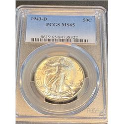 1943 D MS 65 PCGS Walking Liberty Half Dollar