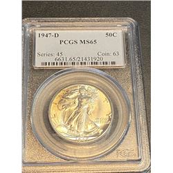 1947 d MS 65 PCGS Walking Liberty Half Dollar