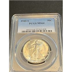1940 s MS 64 PCGS Walking Liberty Half Dollar