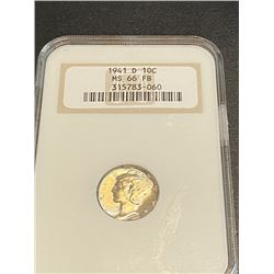 1941 d MS 66 FB Mercury Dime NGC Slab