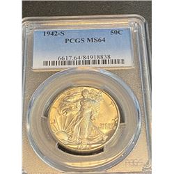 1942 s MS 64 PCGS Walking Liberty Half Dollar