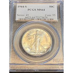 1944 S MS 64 PCGS Walking Liberty Half Dollar