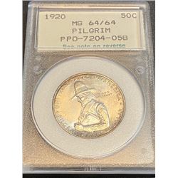 1920 MS 64 Slabbed Pilgrim Half Dollar
