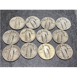 Lot of 12 Better Grade Standing Liberty Quarters