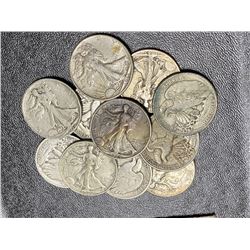Lot of 11 Walking Liberty Half Dollars