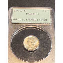 1936 S MS 64 FB OGR PCGS Mercury Dime