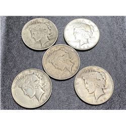 (5) Mixed Date Peace Silver Dollars